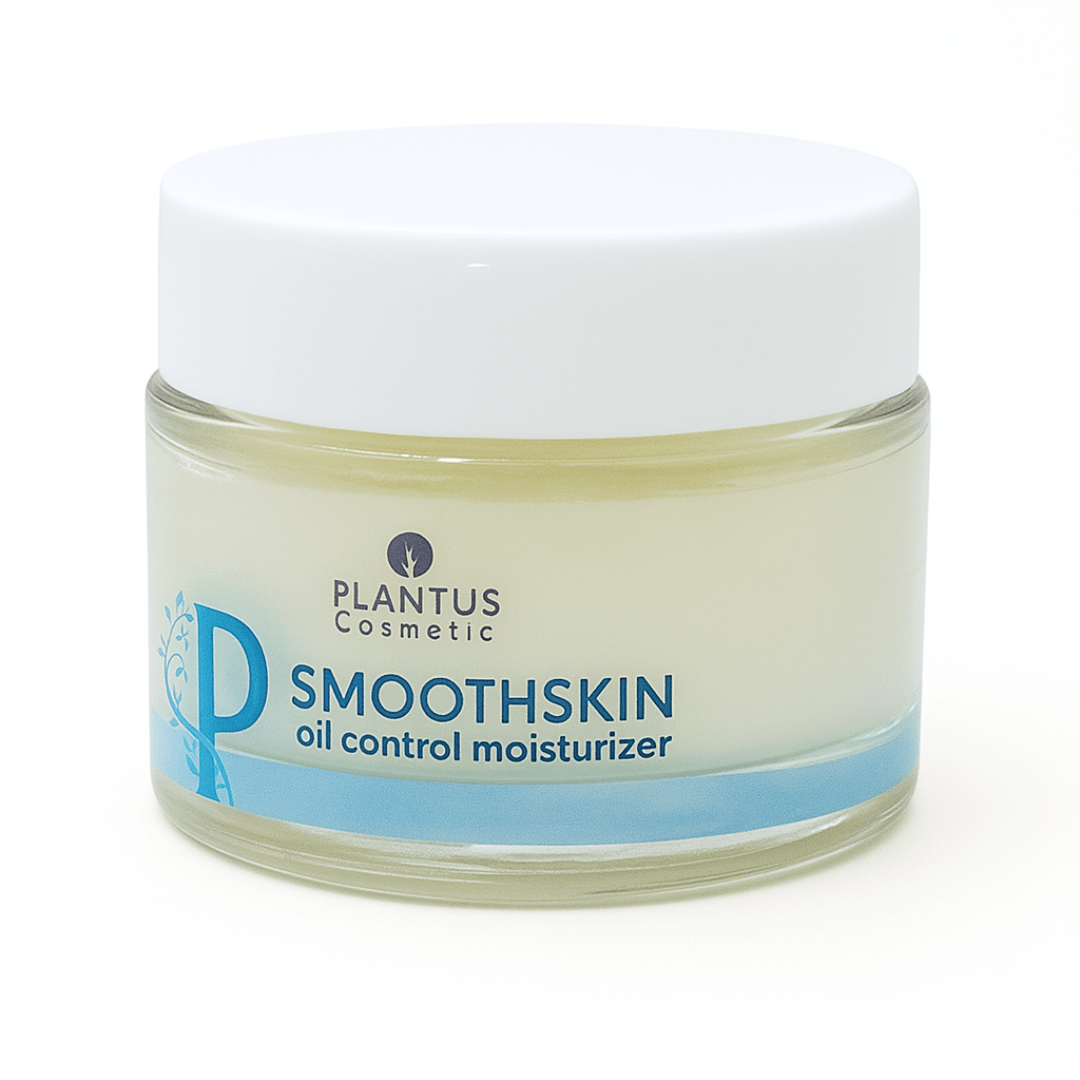 Jar of Plantus Cosmetic Smoothskin oil control moisturizer on a white background