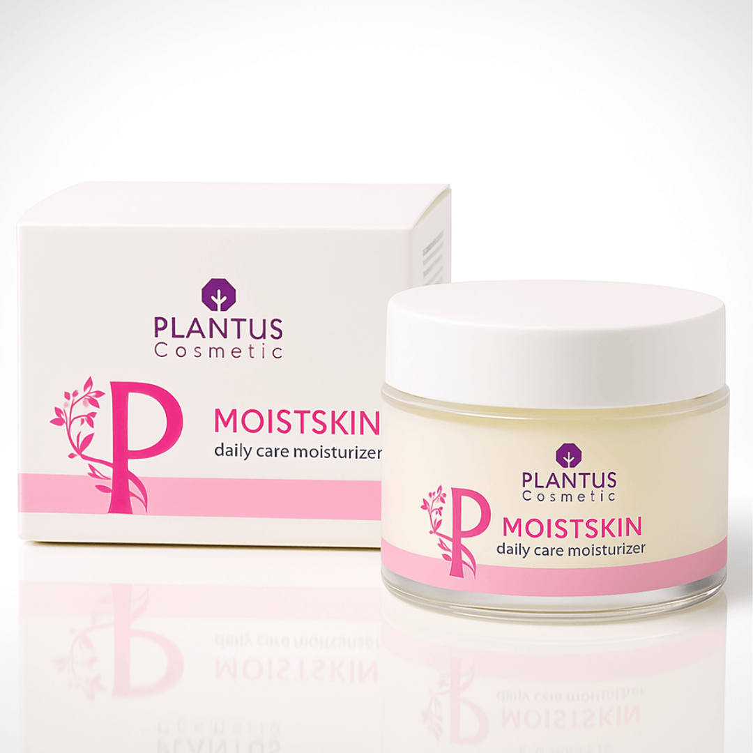 Plantus MoistSkin Daily Care Moisturizer in jar with box, a lightweight daily cream for intense hydration.