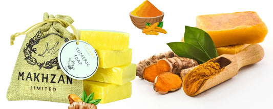 Turmeric Soap and natural ingredients showcasing the benefits for skin glow and health.
