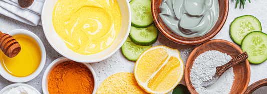 Natural and Organic Skincare ingredients like honey, yogurt, and lemon used for DIY beauty recipes.