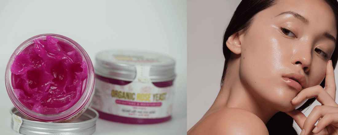 Beautiful lady with soft pink skin to show Miara Essence Rose Yeast with its natural pink tint