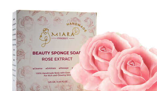 Natural Facial Soaps for glowing skin, featuring a beauty sponge soap with rose extract.