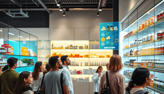 People exploring wellness supplements in the UAE at a health store.