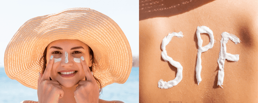 Images showing beach skincare routine for the UAE, with SPF steps to protect and soothe skin from sun, sand, and salt.