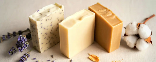 Soaps for Men displayed: lavender, cotton, and natural bars that offer gentle care for skin.