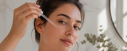 Woman applying serum for Arbutin benefits for skin and promoting uniform complexion.