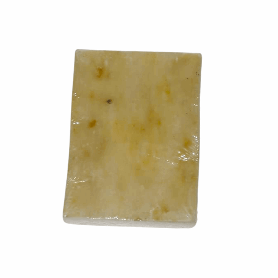 Rectangular block of miara essence natural jasmine soap on a white background
