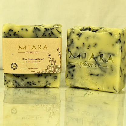 Miara Essence Rice Natural Soap, a natural soap bar with rice ingredients, perfect for silky smooth skin.