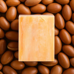 Argan Oil soap  with Argan seeds in the background 