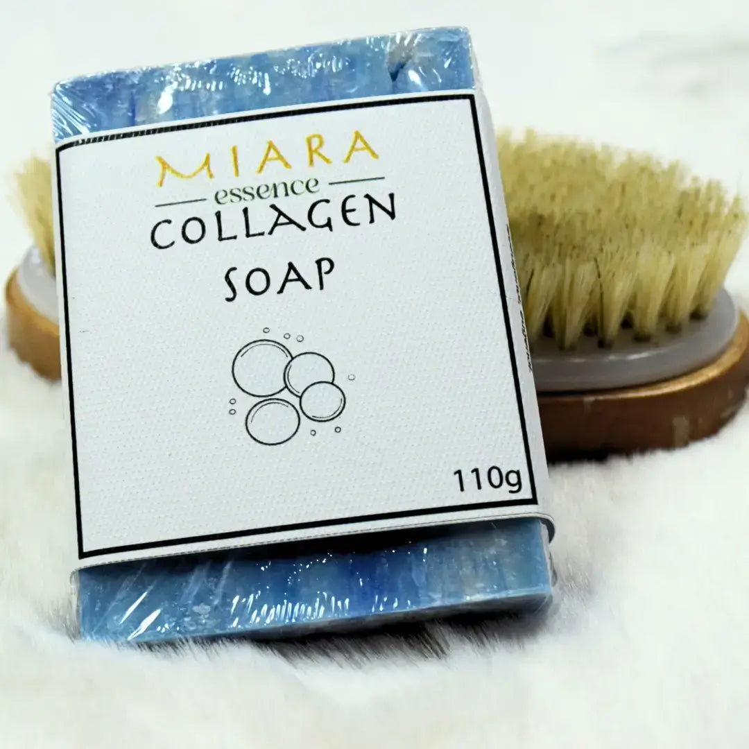 Collagen Natural Soap by Miara Essence, 110g, showcasing its revitalizing properties for skin care.