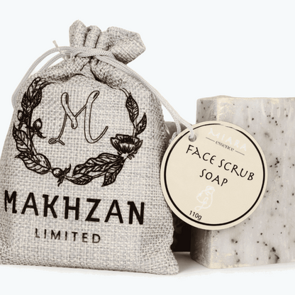 Miara Essence Natural Face scrub soap with a branded bag on a white background
