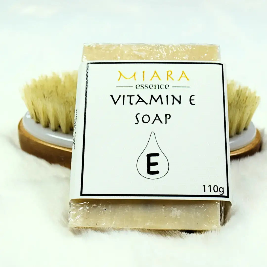 Natural Vitamin E Soap by Miara Essence with moisturizing benefits for healthier skin.