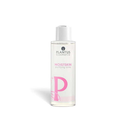 Rose Water Facial Toner - Plantus MoistSkin Purifying Essence in a clear bottle with pink accents.