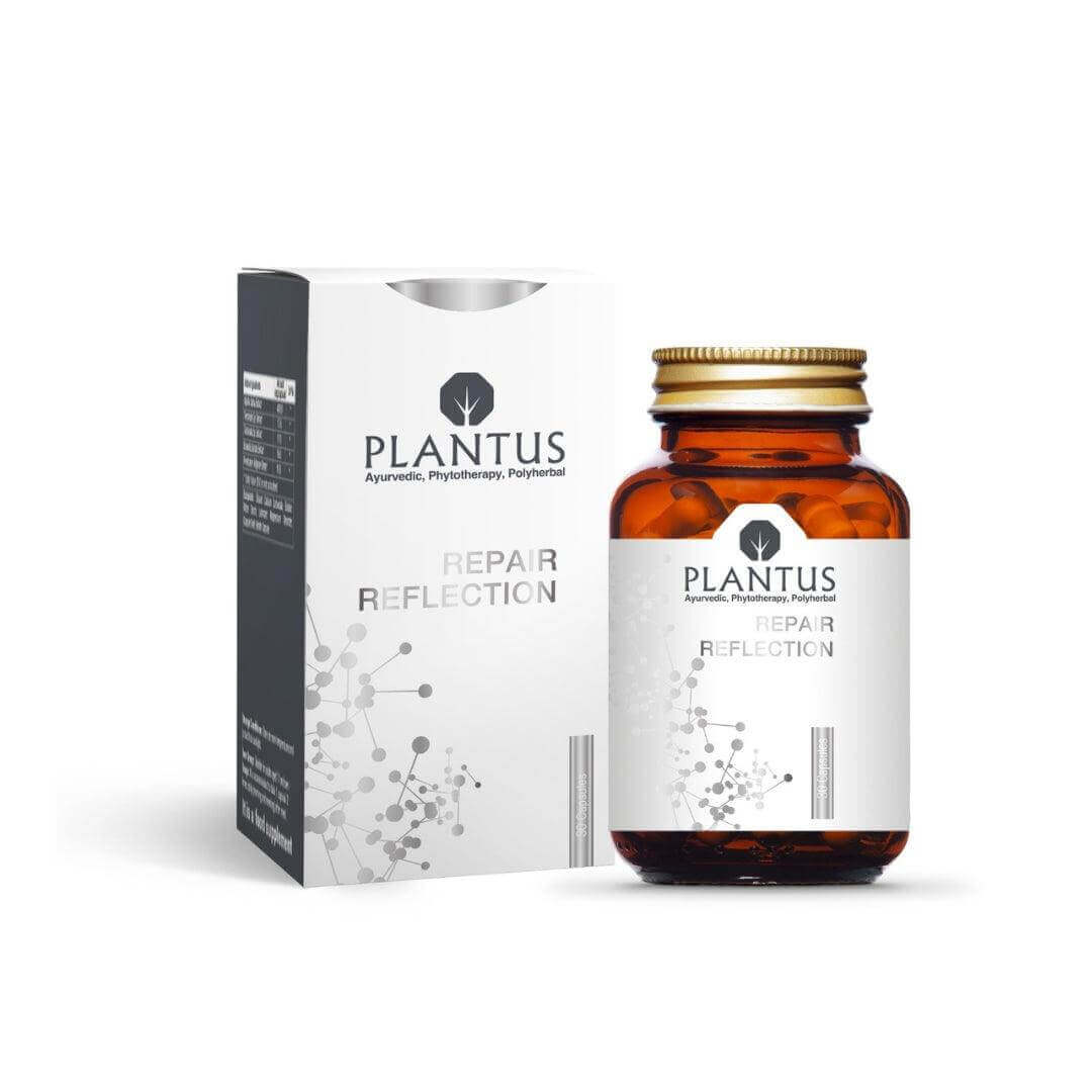 Skincare Capsules - Plantus Repair Reflection Capsules with packaging and bottle, promoting healthy skin.